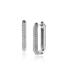 ZINZI zlv. luxe oorringen 23x3mm achthoekig bezet met witte zirconia's en klapsluiting ZIO2494Z - 1127