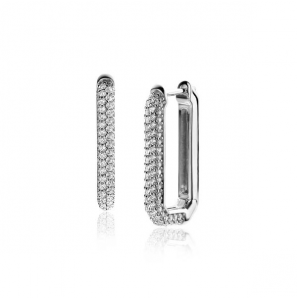 ZINZI zlv. luxe oorringen 23x3mm achthoekig bezet met witte zirconia's en klapsluiting ZIO2494Z - 1127