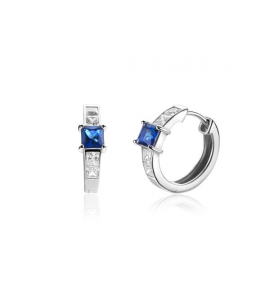 ZINZI zlv. oorringen, bezet met vierkant geslepen saffierblauwe kleursteen en witte zirconia&#39;s. Met luxe scharniersluiting 16x3mm ZIO2453 - 1128