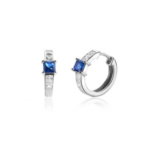ZINZI zlv. oorringen, bezet met vierkant geslepen saffierblauwe kleursteen en witte zirconia&#39;s. Met luxe scharniersluiting 16x3mm ZIO2453 - 1128