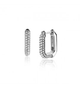 ZINZI zlv. luxe oorringen 16x3mm achthoekig bezet met witte zirconia&#39;s en klapsluiting ZIO2495Z - 1129
