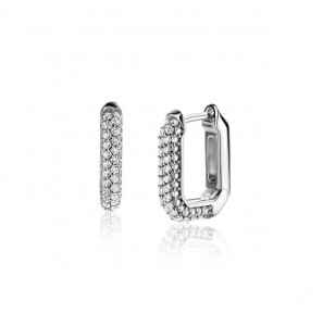 ZINZI zlv. luxe oorringen 16x3mm achthoekig bezet met witte zirconia&#39;s en klapsluiting ZIO2495Z - 1129