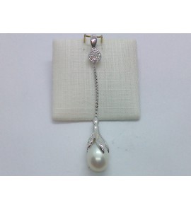Zilver hanger met zirkonia&#39;s en parel - 1133