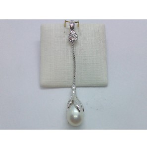 Zilver hanger met zirkonia&#39;s en parel - 1133