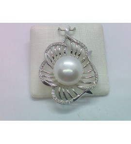 Zilver hanger bloemmotief met zirkonia&#39;s en parel - 1135