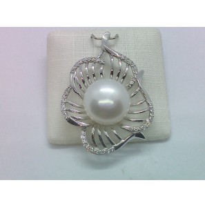 Zilver hanger bloemmotief met zirkonia&#39;s en parel - 1135