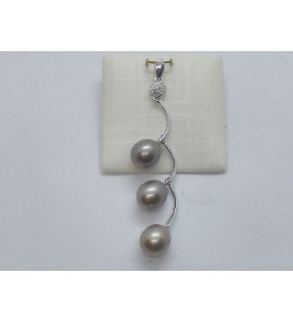 Zilver hanger met zirkonia&#39;en 3 x grijze parel - 1136