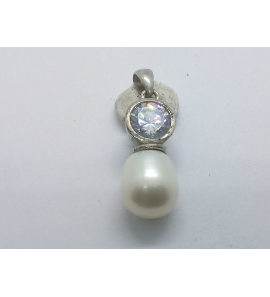 Zilver hanger met zirkonia en parel - 1138