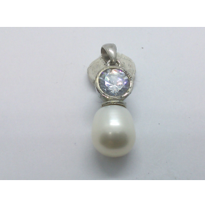 Zilver hanger met zirkonia en parel - 1138