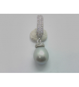 Zilver RH hanger met zirkonia en grijze parel - 1139