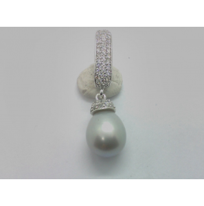 Zilver RH hanger met zirkonia en grijze parel - 1139