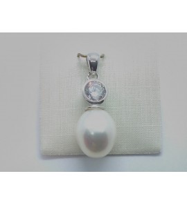 Zilver RH hanger met zirkonia en parel - 1140