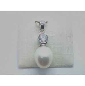 Zilver RH hanger met zirkonia en parel - 1140