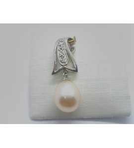 Zilver hanger met zirkonia en zw. parel - 1141