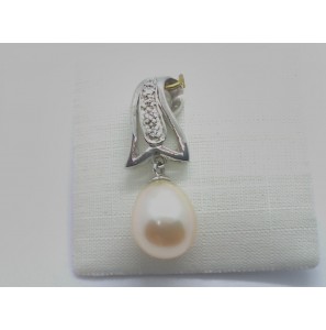 Zilver hanger met zirkonia en zw. parel - 1141