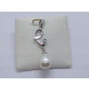 Zilver hanger met zirkonia en zw. parel - 1142