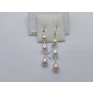 Zilver oordoortrekkers met zirconia en zoetwaterparel - 1147