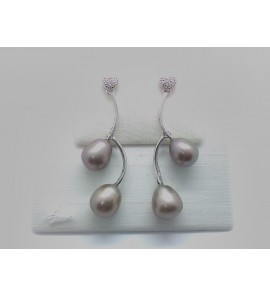 Zilver oorknoppen met zirkonia&#39;s en zw parels grijs - 1150