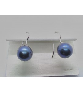 Zilveren parel oorhangers zwart 10-11mm - 1152