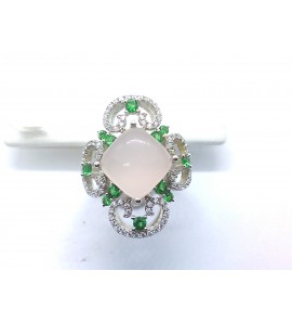 Zilver dames ring met zirkonia en chalcedoon - 1161