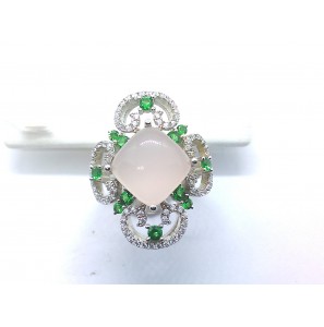 Zilver dames ring met zirkonia en chalcedoon - 1161