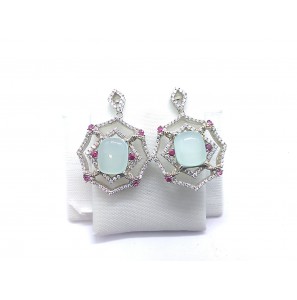 Zilver oorhangers met zirkonia en chalcedoon - 1165