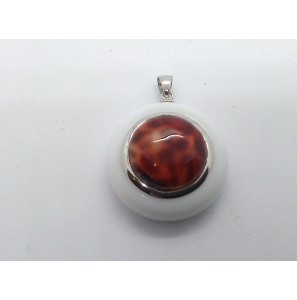 Zilver RH hanger met wit onyx en parelmoer - 1171