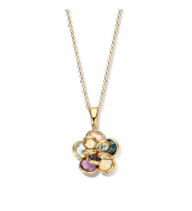 Goud collier anker 42 cm met kleurstenen hanger "bloem" met Amethist, Aquamarijn, Topaas en Citrien - 1178