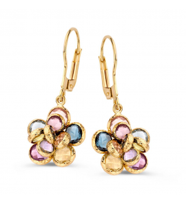 Goud oorhangers met kleurstenen hanger "bloem" met Amethist, Aquamarijn, Topaas en Citrien - 1179