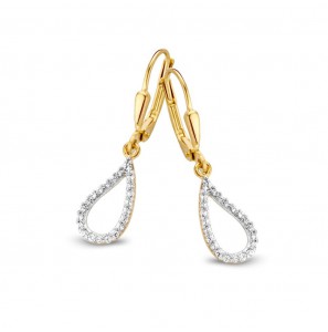 Goud oorhangers met open druppel vol zirkonia&#39;s - 1180