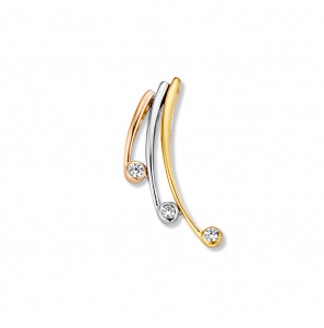Goud tri-colour hanger 3 staafjes met zirkonia - 1185