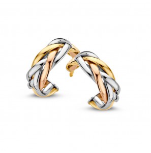 Goud tri-colour oorstekers ring vlechtwerk - 1196
