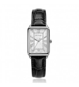 ZINZI Elegance horloge witte wijzerplaat en rechthoekige kast zwart leer 28mm extra dun ZIW1906Z - 1208
