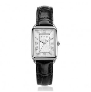 ZINZI Elegance horloge witte wijzerplaat en rechthoekige kast zwart leer 28mm extra dun ZIW1906Z - 1208
