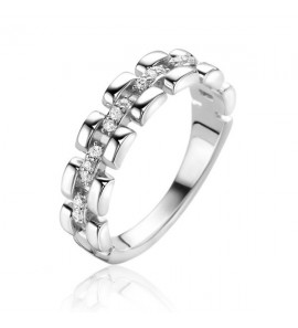 ZINZI zlv. ring met rolex-style schakels en de middenbaan bezet met witte zirconia&#39;s 5mm breed ZIR2504 - 1269