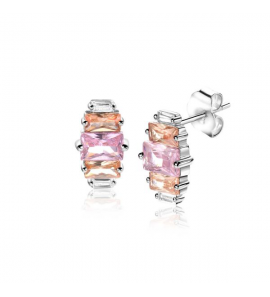 ZINZI zilveren oorstekers baguette geslepen zirconia&#39;s wit, champagne en roze ZIO2490 - 1307