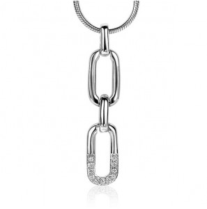 ZINZI zilveren ovale schakelhanger 31mm witte zirconia ZIH2114 - 1470