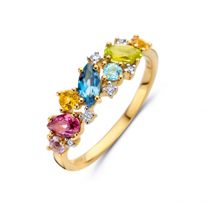 Goud ring natuurlijke kleurstenen en diamant 0.04ct h si - 1490