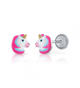 Lapetra oorknop email Eenhoorn wit/roze - 3230386