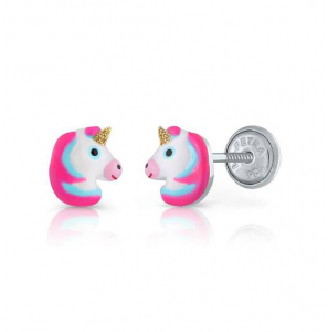 Lapetra oorknop email Eenhoorn wit/roze - 3230386