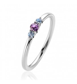 ZINZI zilveren ring met ronde chatonzettingen paarse en licht blauwe kleurstenen 3mm breed ZIR2564 - 3230396