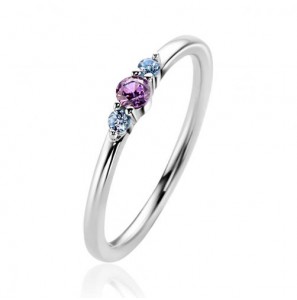 ZINZI zilveren ring met ronde chatonzettingen paarse en licht blauwe kleurstenen 3mm breed ZIR2564 - 3230397