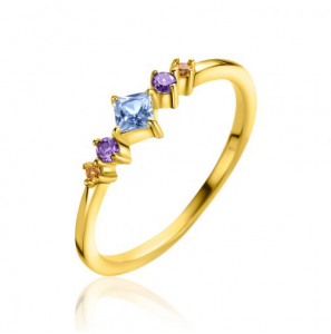 ZINZI gold plated zilveren ring met blauw, paars en champagne kleurstenen in ruitvorm ZIR2443 - 3230399