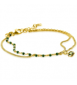 ZINZI gold plated zilveren multilook armband met gourmet en groene bolletjes schakels, ronde zetting met olijfgroene kleursteen 16,5-19,5cm ZIA2528G - 3230400