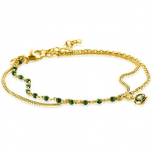 ZINZI gold plated zilveren multilook armband met gourmet en groene bolletjes schakels, ronde zetting met olijfgroene kleursteen 16,5-19,5cm ZIA2528G - 3230400