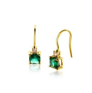 ZINZI gold plated zilveren oorhangers met vierpootszettingen diepgroene en champagne kleurstenen ZIO2562H - 3230403