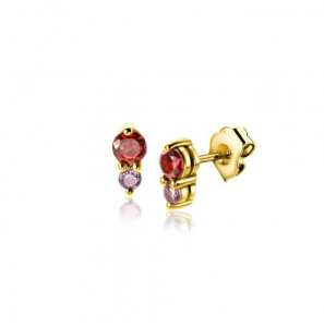 ZINZI gold plated zilveren oorknoppen ronde chatonzettingen rood granaat en paarse kleurstenen ZIO2563 - 3230404