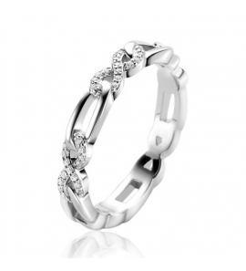 ZINZI zilveren ring met infinity vormen bezet met witte zirconia's en verbonden met gladde ovale schakels ZIR2570 - 3230409