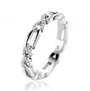 ZINZI zilveren ring met infinity vormen bezet met witte zirconia's en verbonden met gladde ovale schakels ZIR2570 - 3230409