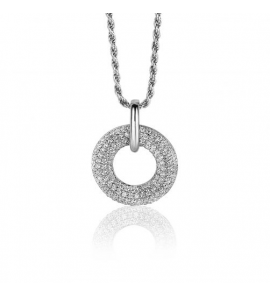 ZINZI zilveren hanger open ronde vorm, bezet met witte zirconia's ZIH2446 - 3230415